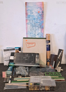 Drafting Supplies Including Paper, Semi-Circle Protractor, Lead Refill, French Curve, Paper Cutter, Stencils, And More