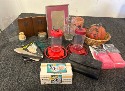 Home Decor, Decorative Thanksgiving Pumpkin, Wooden Book Ends, Hair Curlers, Hummingbird Feeders, And More
