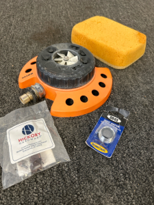 Dramm ColorStorm Turret Sprinkler, Brass Craft Faucet Adaptor, And Other Hardware/Tools