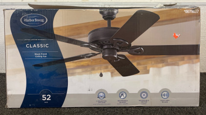 New In Box Harbor Breeze Classic 52-inch black finish ceiling fan