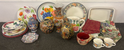 Large Lot of Glass Dishware, Antique Glassware, Placemats, Napkins & Tablecloths & More
