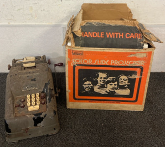 Vintage Montgomery Ward Color Slide Projector, vintage Remington Rand adding machine