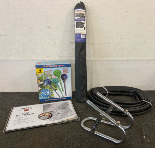 Pit Posse chrome removable wheel chock, Plant Watering System, Rubber Seal, Grill Topper Set