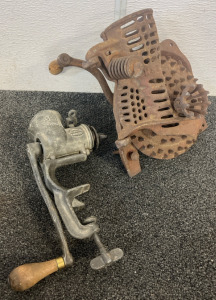 Vintage Corn Sheller, vintage Russwin No. 1 meat grinder