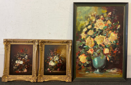 (3) Framed Floral Art Pieces