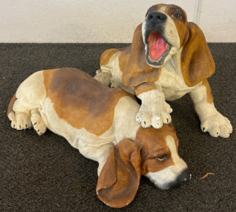 2 Adorable Basset Hound Statues