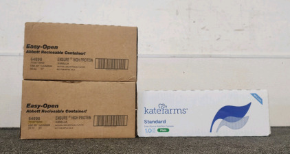 (2) Unopened Boxes Of Ensure High Fiber Vanilla Shakes, And A Box Of Katefarms Standard Plain Flavored Shakes.