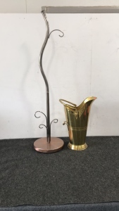 Vintage Hammered Brass Bucket, Lantern Stand