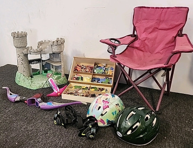 Children's Play Castle, Toy Story Puzzle, Small Camp Chair,Children's Bike Helmets,Children's Toy Bow n Arrow and Cross Bow Razor Wheels for Shoes