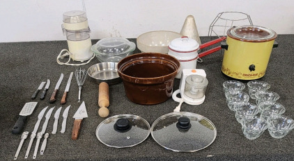 Vintage Rival Crick-Pot Slow Cooker, Oster Electric Citrus Juicer, Black And Decker Handy Chopper, Pots, Pans, Silverware, and More!