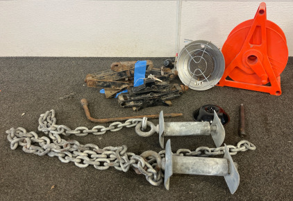 Tools Including Cord Storage Reel, Propane Tank Mount Radiant Heater, Scissor Jacks & More