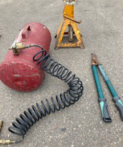 Air Compressor, Car Jack, & Pliers