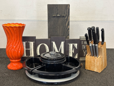 Oster Party Serving Tray With Electric Warming Pot / Lazy Susan, Knife Block, And Home Decor