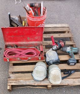 (20+) Mixed Contractor Tools - (1) Makita XWT04 18V Impact (1) Milwaukee Magnum Drill - Powers On (1) Empty Sawzall Box (14) Misc Items
