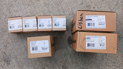 (7) Kwikset Door Handles - (1) Tustin LH Polished Brass 99660-292 (1) Lisbon Matte Black 97300-913 (1) Halifax Matte Black 97402-829 (4) Polo Dummy Venetian Bronze 94880-558