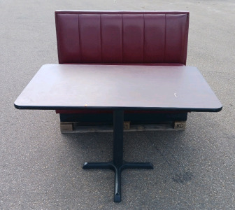 (2) Restaurant Booth Bench Seats & (1) Matching Table - Red Marble Vinyl Pattern