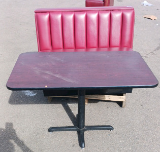 (2) Restaurant Booth Bench Seats & (1) Matching Table - Red Vinyl Pattern