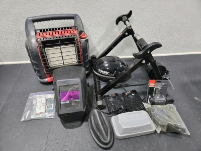Mr Heater Battery Powered Heater - Model: MH18B, Jackson EQC Professional Welding Helmet, Lifeline TT-01 Magnetic Bicycle Trainer