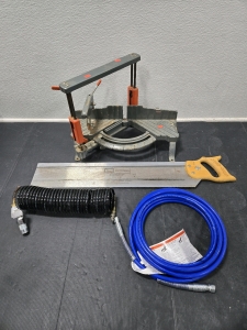 Vintage Craftsman Clamping Miter Box Saw, Vintage Sears Craftsman Satin Cut Miter Saw - 26", Black Coiled Air Compressor Hose - 200PSI, Blue Duraflex Airless Paint Spray Hose