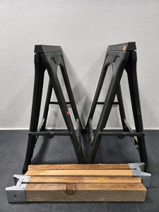 (2) Plastic Folding Sawhorse, (2) Metal Bracket Wood Sawhorse