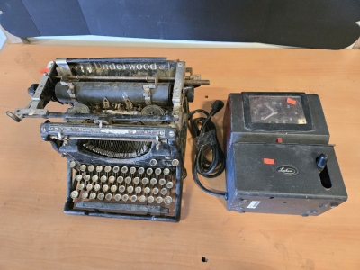 Vintage Underwood Typewriter & Vintage Lathem Punch Card Time System