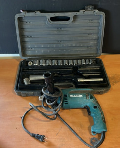 (1) Stanley Socket Set (1) Makita HP1640 Hammer Drill
