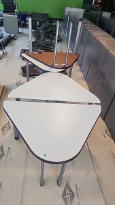 Offsite - (4) 48" x 30 Odd Shape Tables With Wheels (1) Table Base With Round Top
