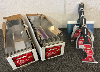 (12) Husky Welded Mud Pans, (4) Putty Knives