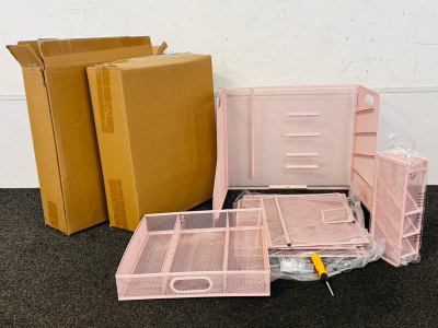(2) Pink Metal Desk Supply Organizers