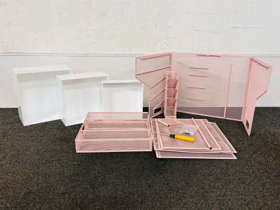(3) Nesting Boxes and Pink Desk Organizer