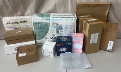 NEW Amazon Home Decor Lot Including Area Rug, Wishing Light, Shelf Decor, Stained Glass & More!