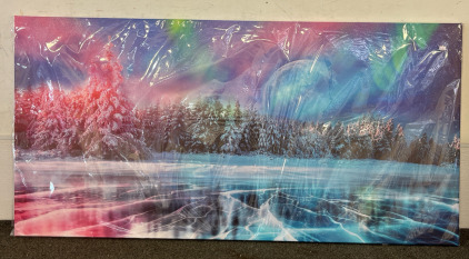 4ft10&rdquo;x2ft9&rdquo; Northern Lights Moon Forest Lake Canvas Print