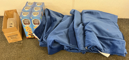 (4) Blue Curtains, (6) Tower Tumble (Jenga Game), Mouse & Insect Glue Traps