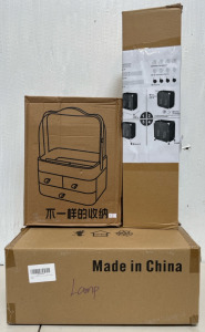 NEW Amazon Items - (3) Black & Gold Bathroom Light Fixtures, Makeup Organizer, Laundry Sorter Cart With Lid
