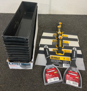 Anvil 14&rdquo; Plastic Mud Pans, (6) DeWalt & Husky Spatulas