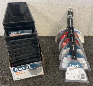 Anvil Plastic Mud Pans, (5) Putty Knives