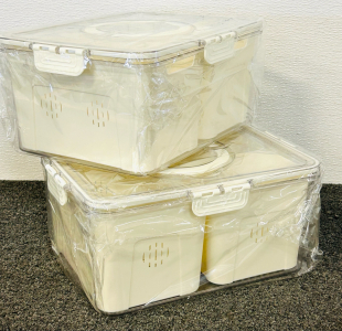 (2) New Viera Food Storage Containers Sets: Has Dual Compartments With a Stackable Design, Plus a Handle For Easy Transportation, Ventilation Holes and Airtight clips