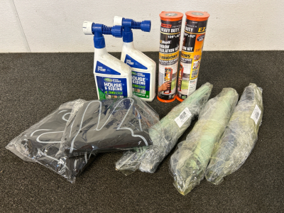 (2) Scott's Outdoor Cleaners, (2) Frost King Heavy Duty EZ Roll Window Insulation Kits, (3) Stroller Parasol Umbrellas and (2) Foam Celebration Hands