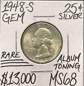 1948-S MS68 (Rare) Gem Silver Washington Quarter Coin (Carded)