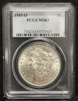 1885-O Morgan Silver Dollar W/ PCGS C.O.A. MS63 Graded And Carded