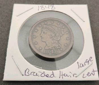 1848 Braided Hair Large Cent- Carded- Great Details