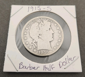 1915-S Barber Half Dollar- Carded- Great Details