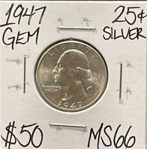 1947 MS66 Gem Silver Washington Quarter Coin (Carded)
