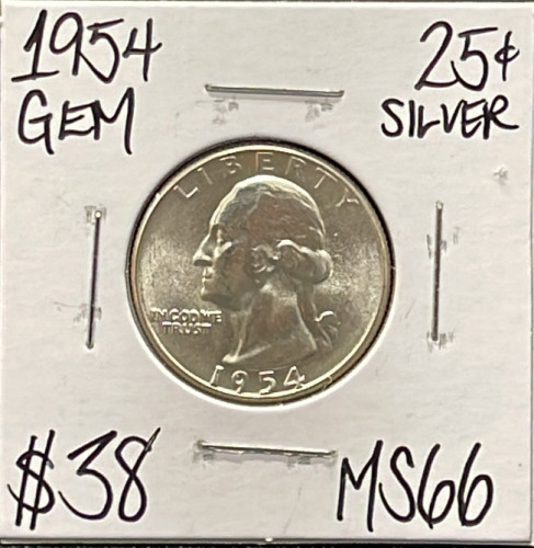 1954 MS66 Gem Silver Washington Quarter Coin (Carded)