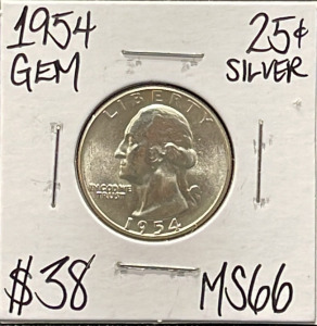 1954 MS66 Gem Silver Washington Quarter Coin (Carded)