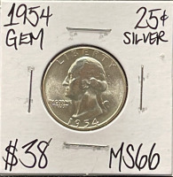 1954 MS66 Gem Silver Washington Quarter Coin (Carded)