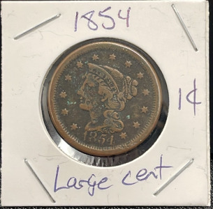 1854 Large Cent Coin (Carded)