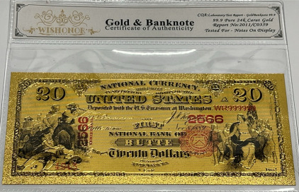 $20.00 99.9 Pure 24k. Carat Gold Banknote W/ C.O.A. (Sleeved)