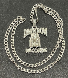 Death Row Records Silver Toned/ White Gemstone Pendant And Chain