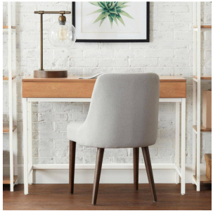 (1) White Open Metal Frame Desk With Natural Wood- With 2 Drawers